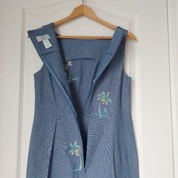 Kenji Coconut Tree Embroidered Dress Size 4 Light Blue - Picture 3 of 10
